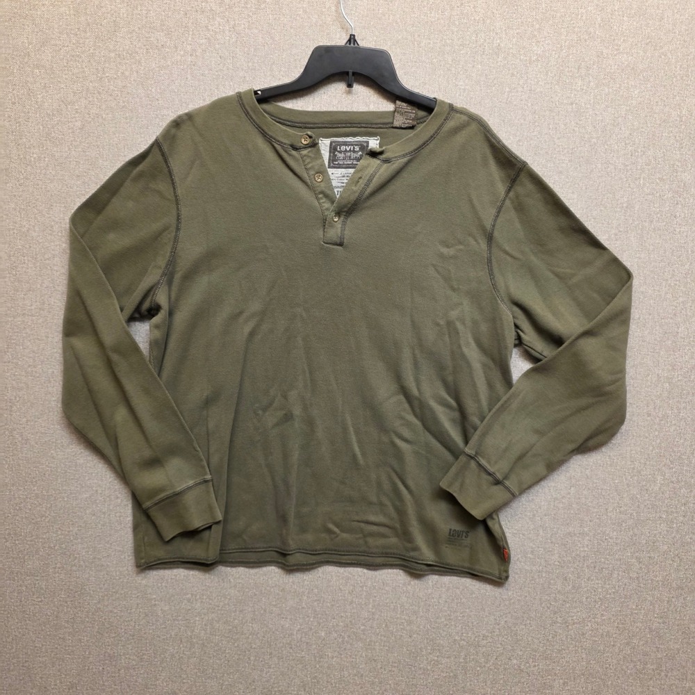 Levi's Mens XL Olive Waffle Knit Henley Shirt Thermal Workwear Gorpcore